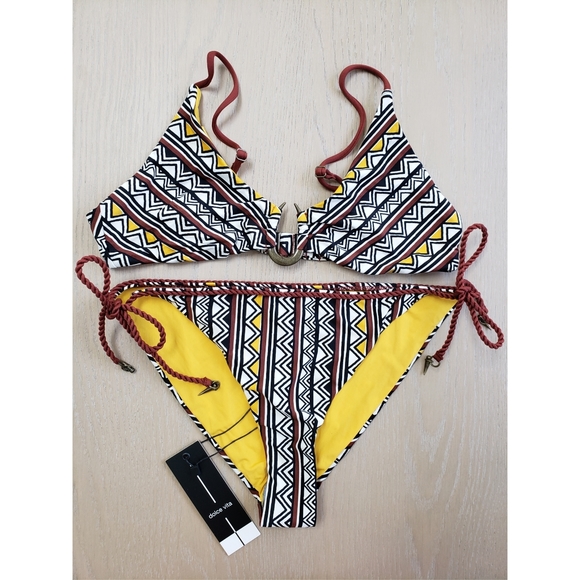 Dolce Vita 2 piece Tribal Trance Henna Matching Bikini Set Rope Tie Side Aztec - Picture 2 of 16